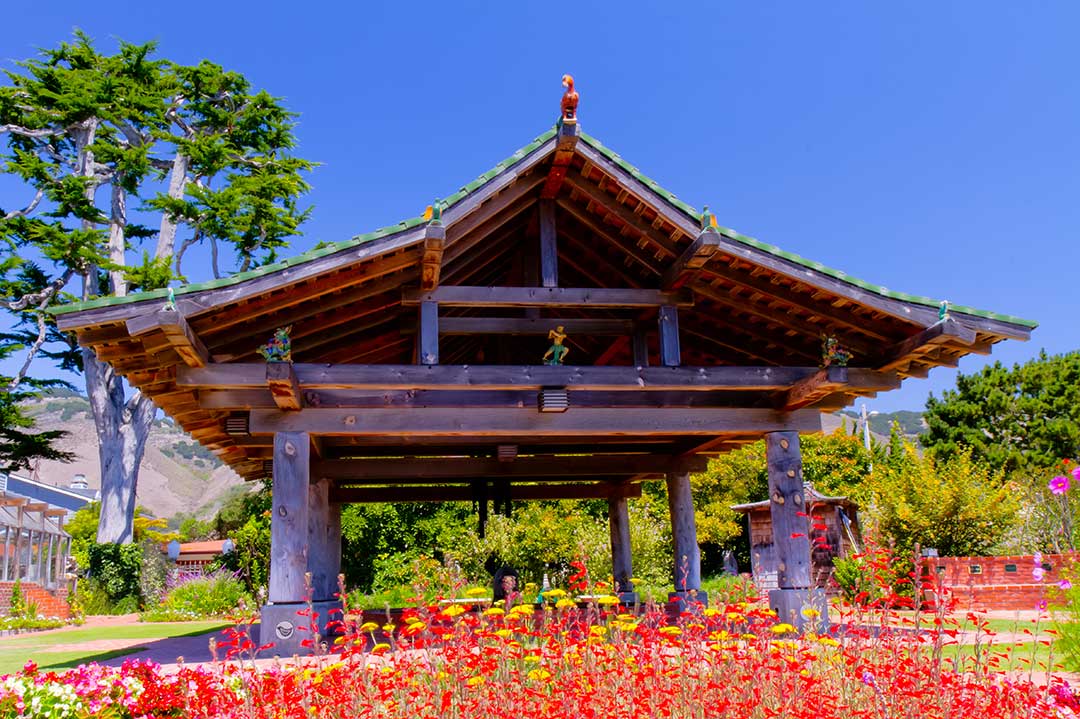 The Pavilion of 1000 Moons was constructed in 2001 to shelter the koi from birds in search of a meal. Photo: Blake Andrews | SLOtography